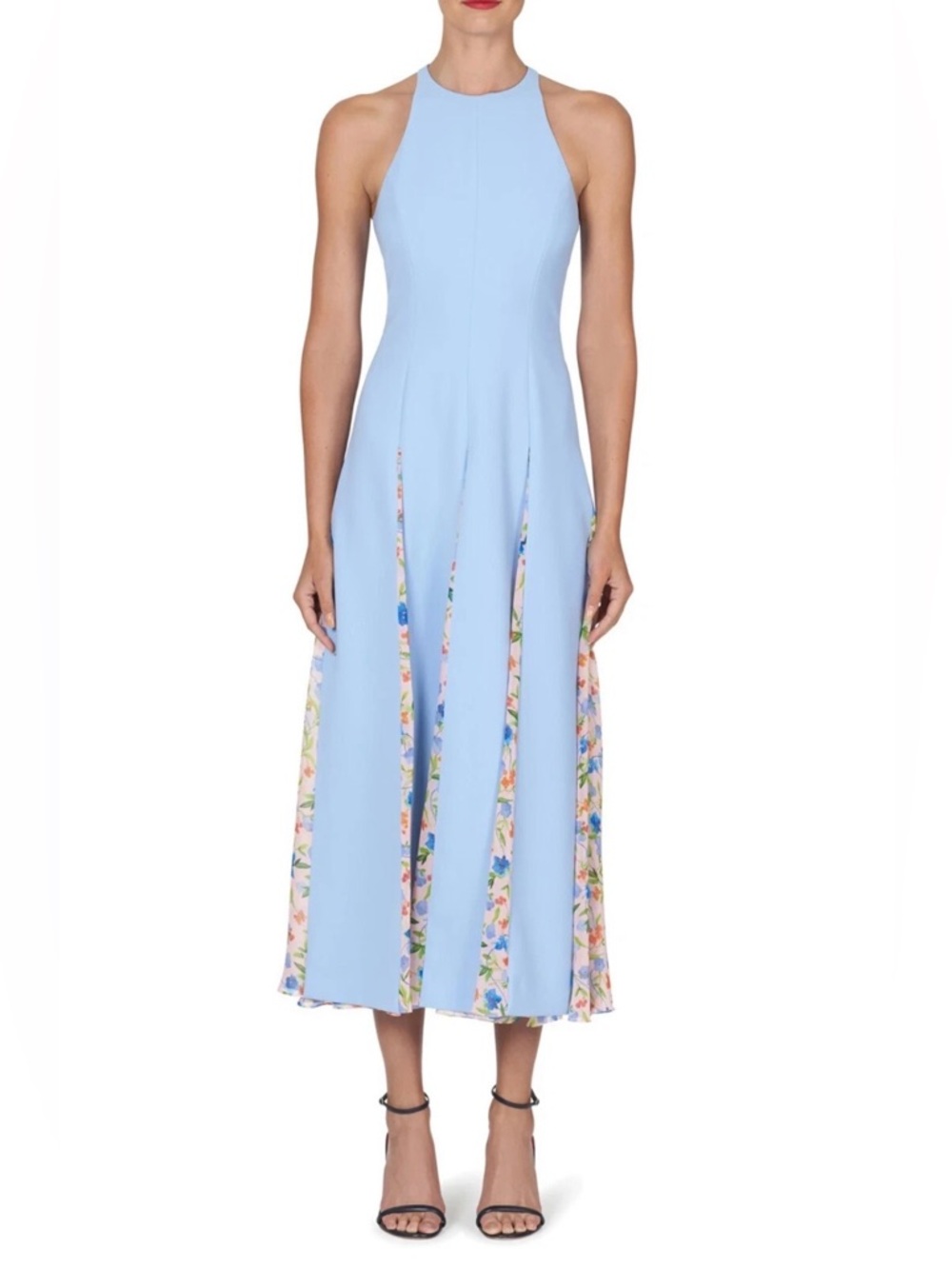 CAROLINA HERRERA SLEEVELESS HALTER GODET MIDI DRESS LAKE BLUE size 6 NEW - Picture 3 of 15